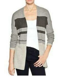 Gap cotton blend grey blk striped open cozy soft cardigan sweater medium